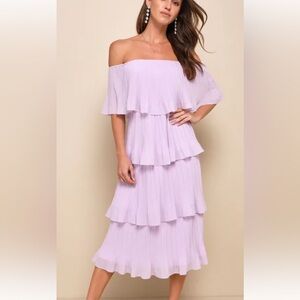 Lulu's Lilac Off-Shoulder Midi Dress